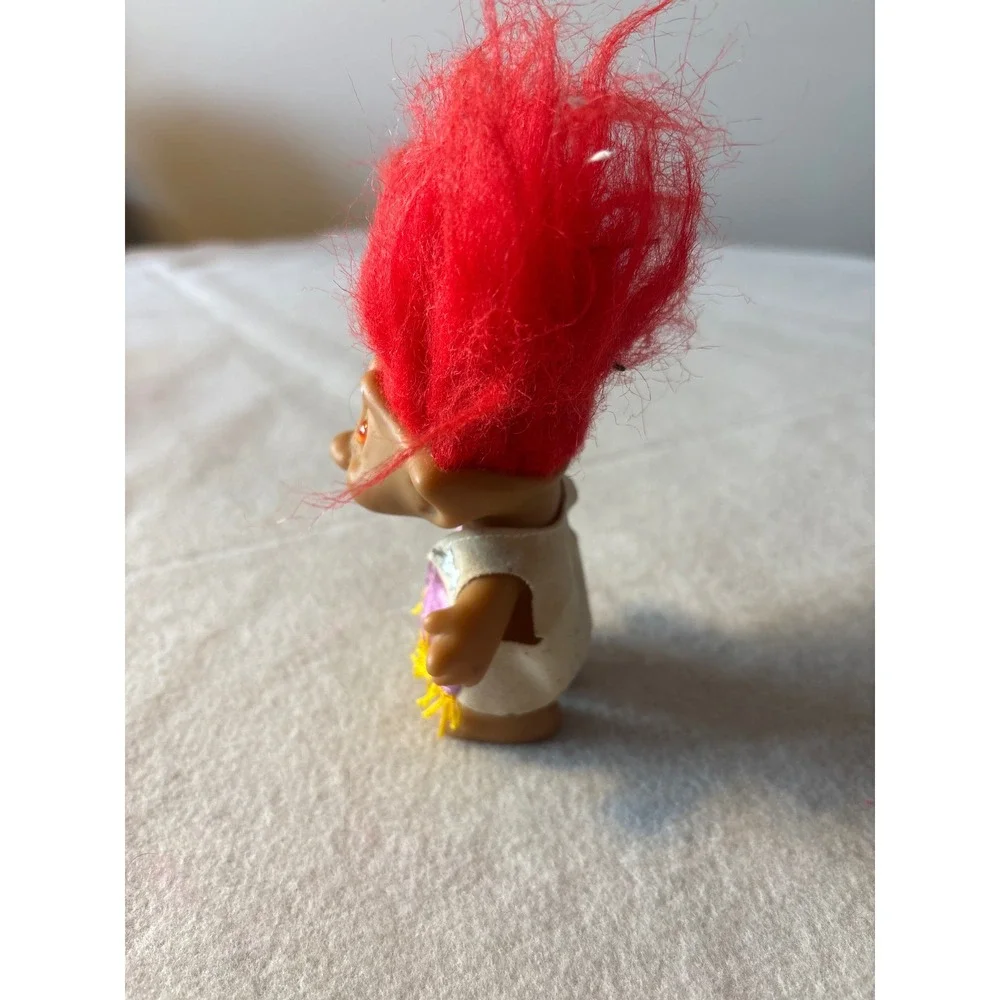 Vintage Ace Novelty Troll Doll Red Hair Brown Skin Purple Vest‎ Gemstone